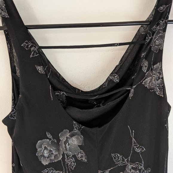 Vintage 2000s Black Floral Fairycore Grunge Draped Neck Slip On Dress - Picture 7 of 11